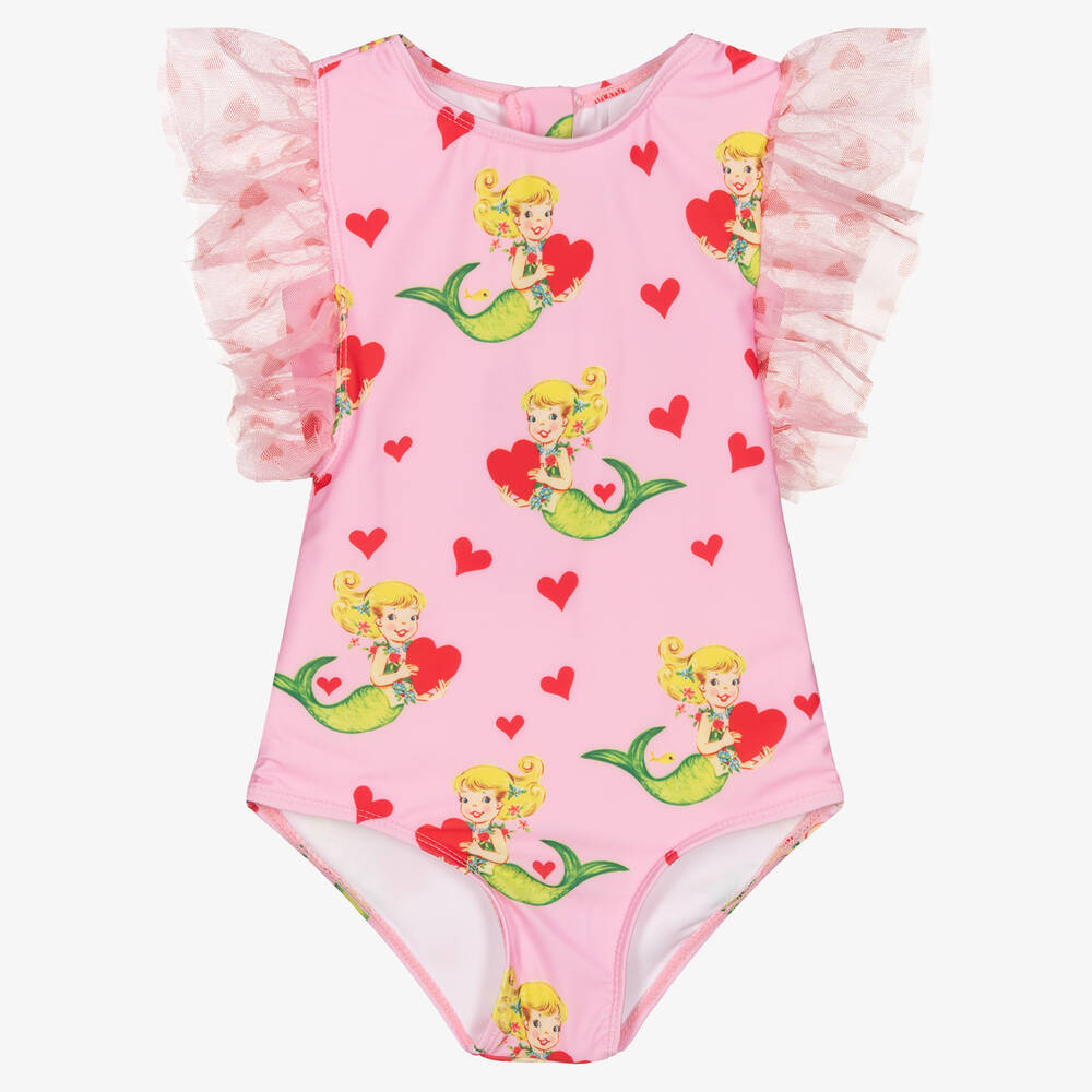 Rock Your Baby - Girls Pink Mermaid Heart Swimsuit | Childrensalon
