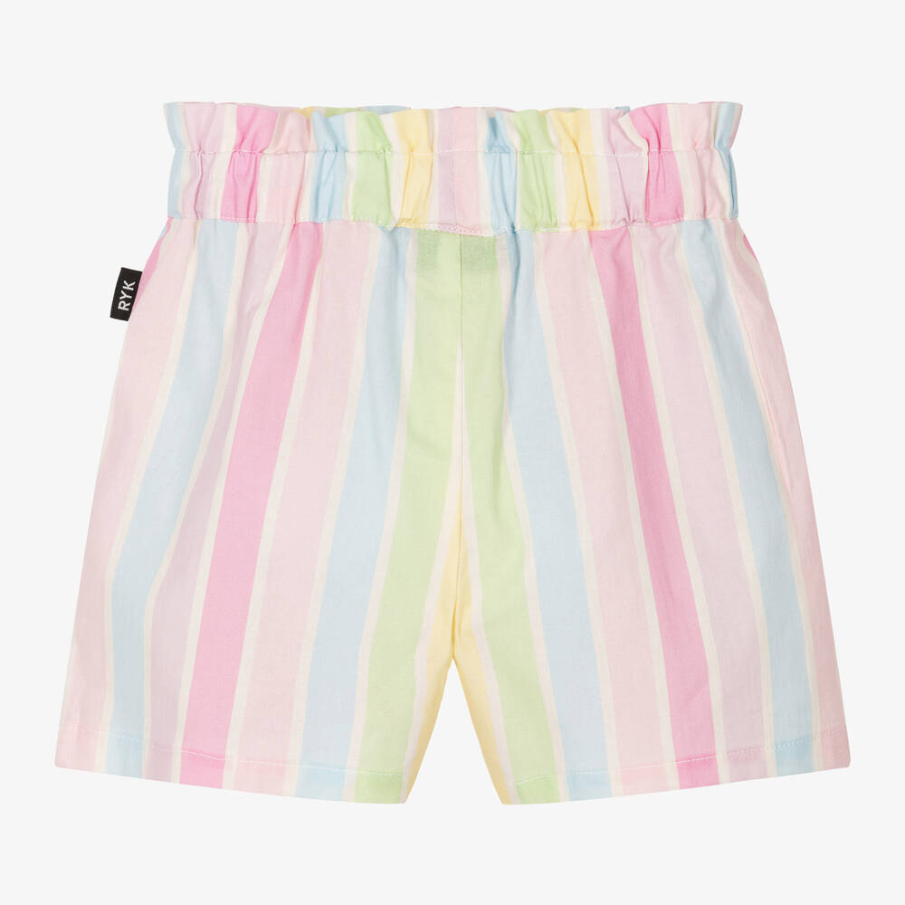 【INCHANT ME】Spring Roll Up Cotton Shorts Rock Your Baby - Girls Pink & Pastel Stripe Cotton Shorts