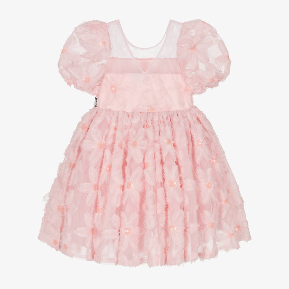 Rock Your Baby-Girls Pink Puff Sleeve Floral Tulle Dress | Childrensalon Outlet