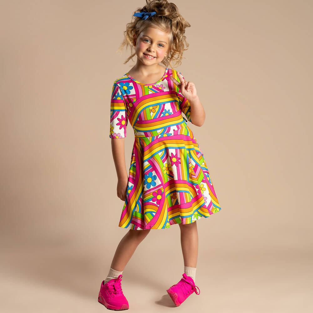 Rock Your Baby-Розовое хлопковое платье с радугами | Childrensalon Outlet