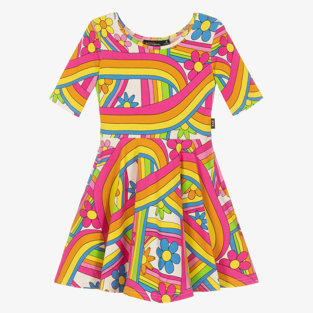 Rock Your Baby - Girls Pink Rainbow Cotton Dress | Childrensalon