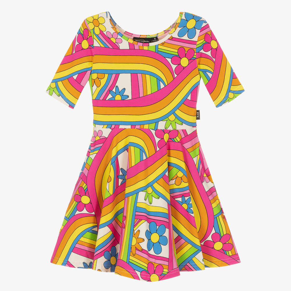 Rock Your Baby - Pinkes Regenbogen-Baumwollkleid | Childrensalon