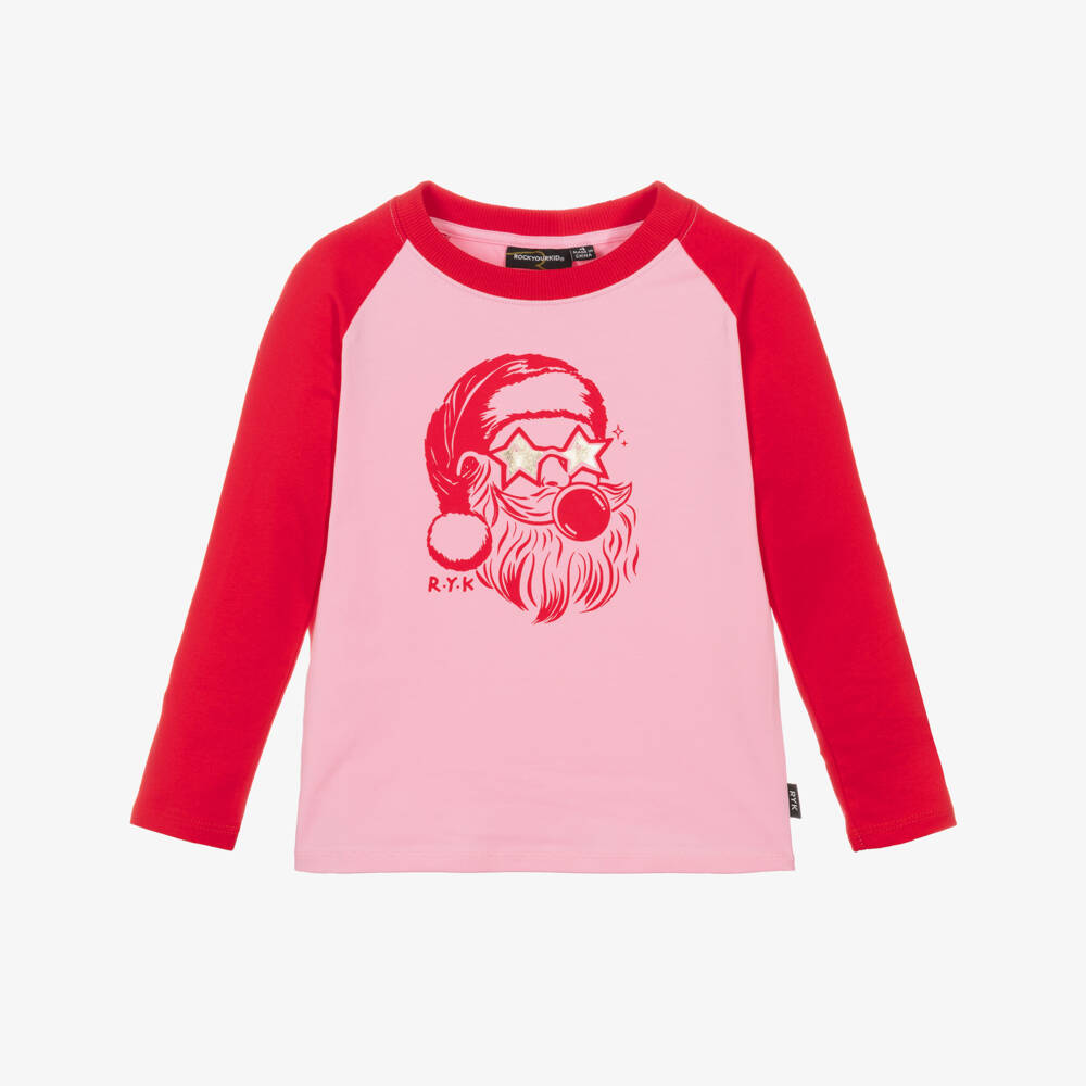Rock Your Baby-Girls Pink & Red Cotton Santa Claus Top | Childrensalon Outlet