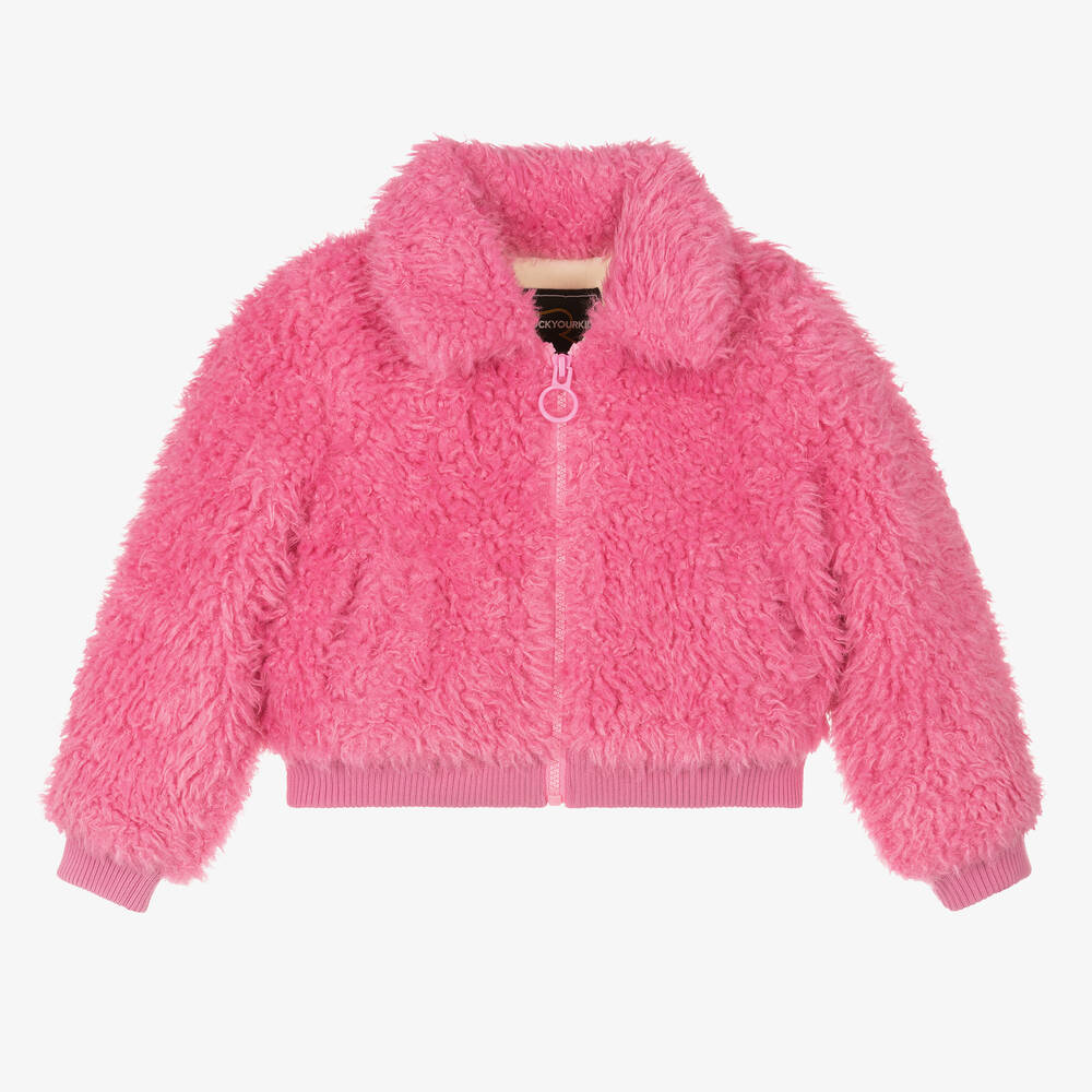 Rock Your Baby - Girls Pink Sherpa Bomber Jacket | Childrensalon