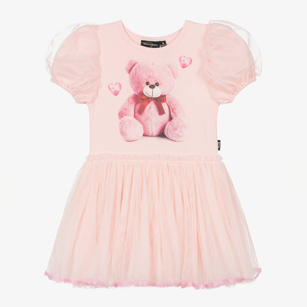 Rock Your Baby - Girls Pink Teddy Circus Tulle Dress | Childrensalon