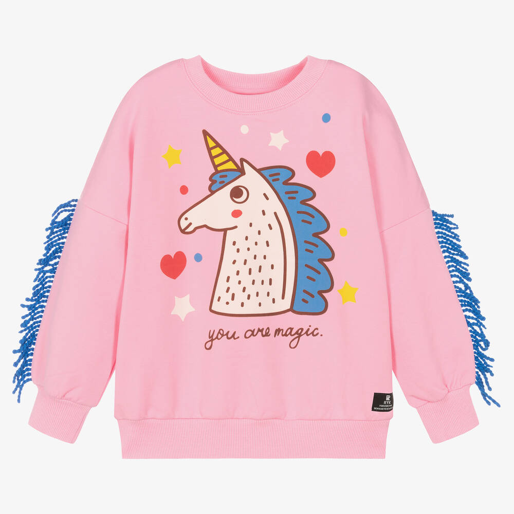 Rock Your Baby - Girls Pink Unicorn Magic Sweatshirt | Childrensalon