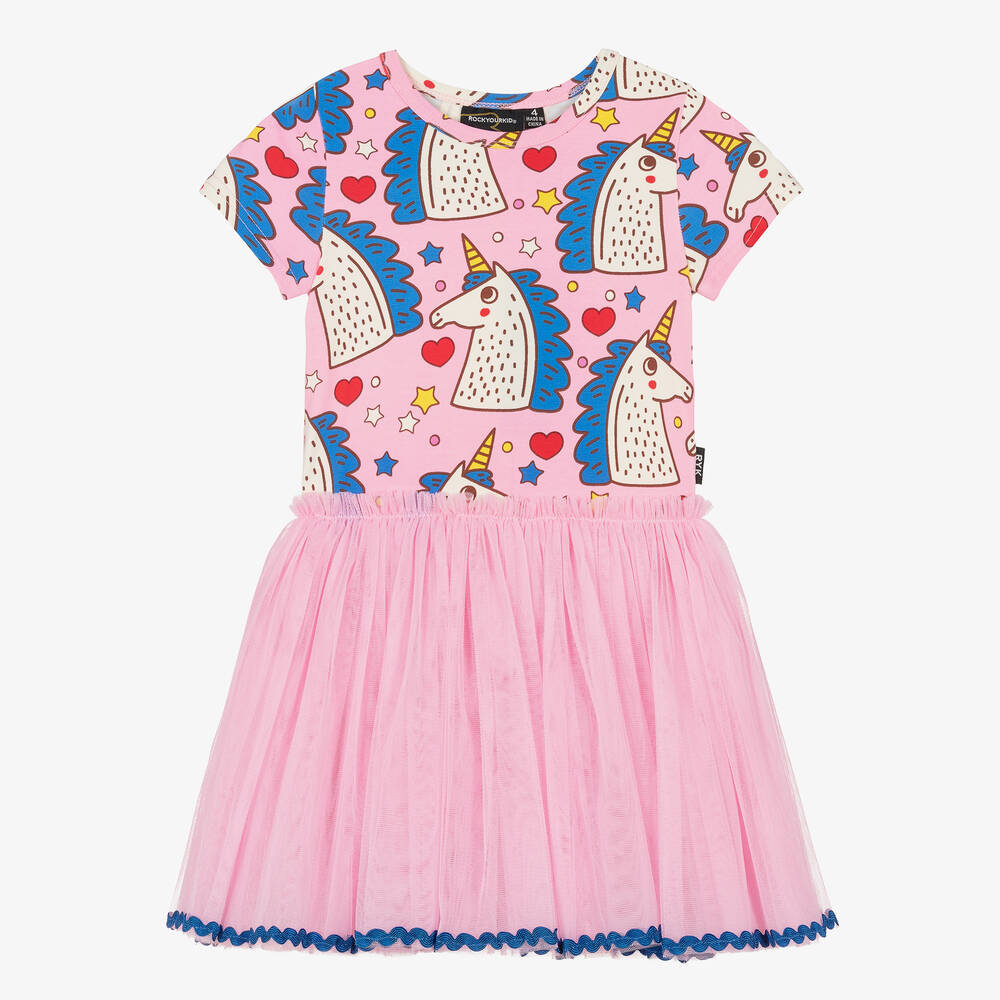 Rock Your Baby - Girls Pink Unicorn Magic Tulle Dress | Childrensalon