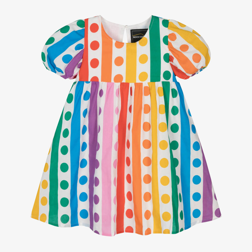 Rock Your Baby-Girls Rainbow Puff Sleeve Dress | Childrensalon Outlet