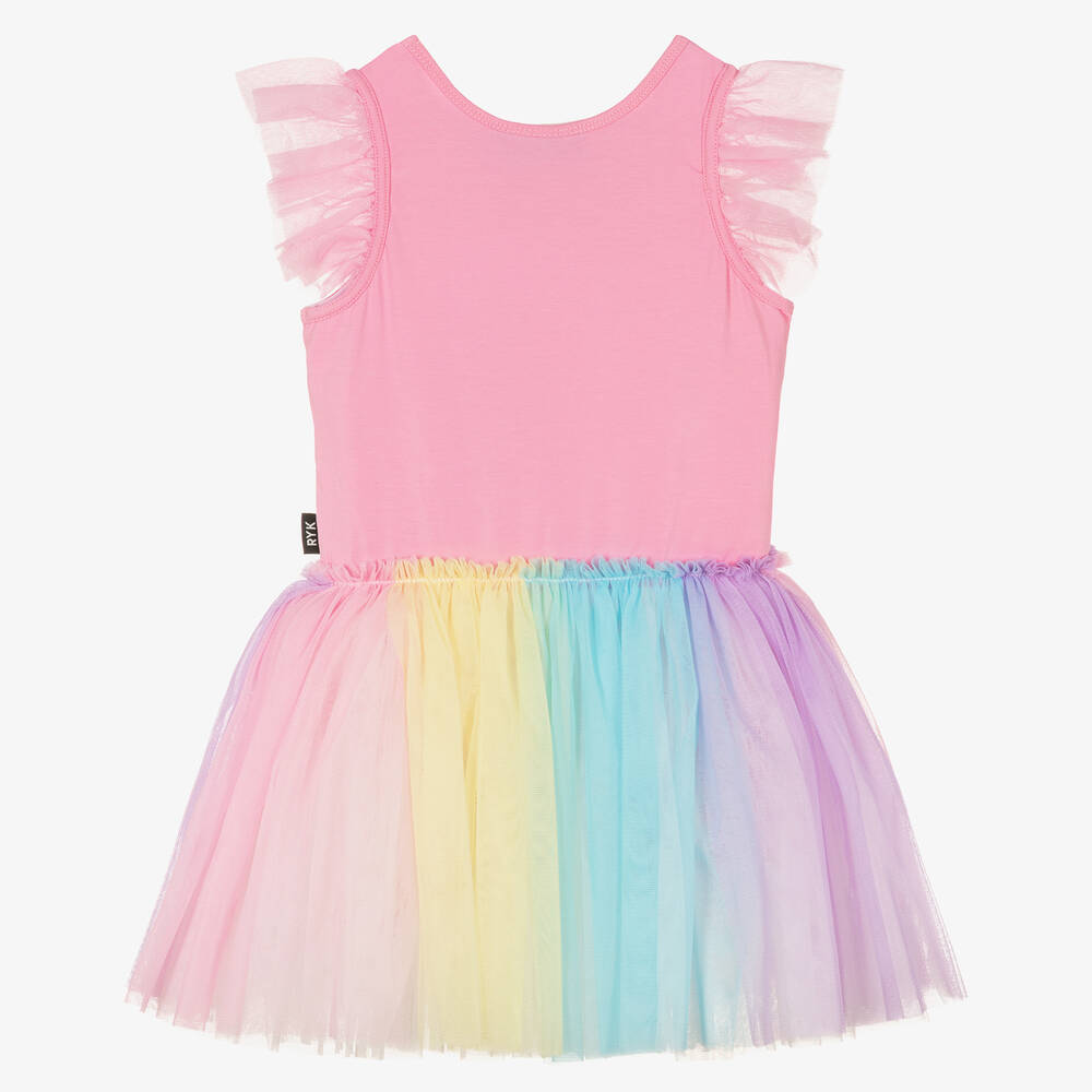 Rock Your Baby - Girls Rainbow Unicorn Cotton & Tulle Dress ...