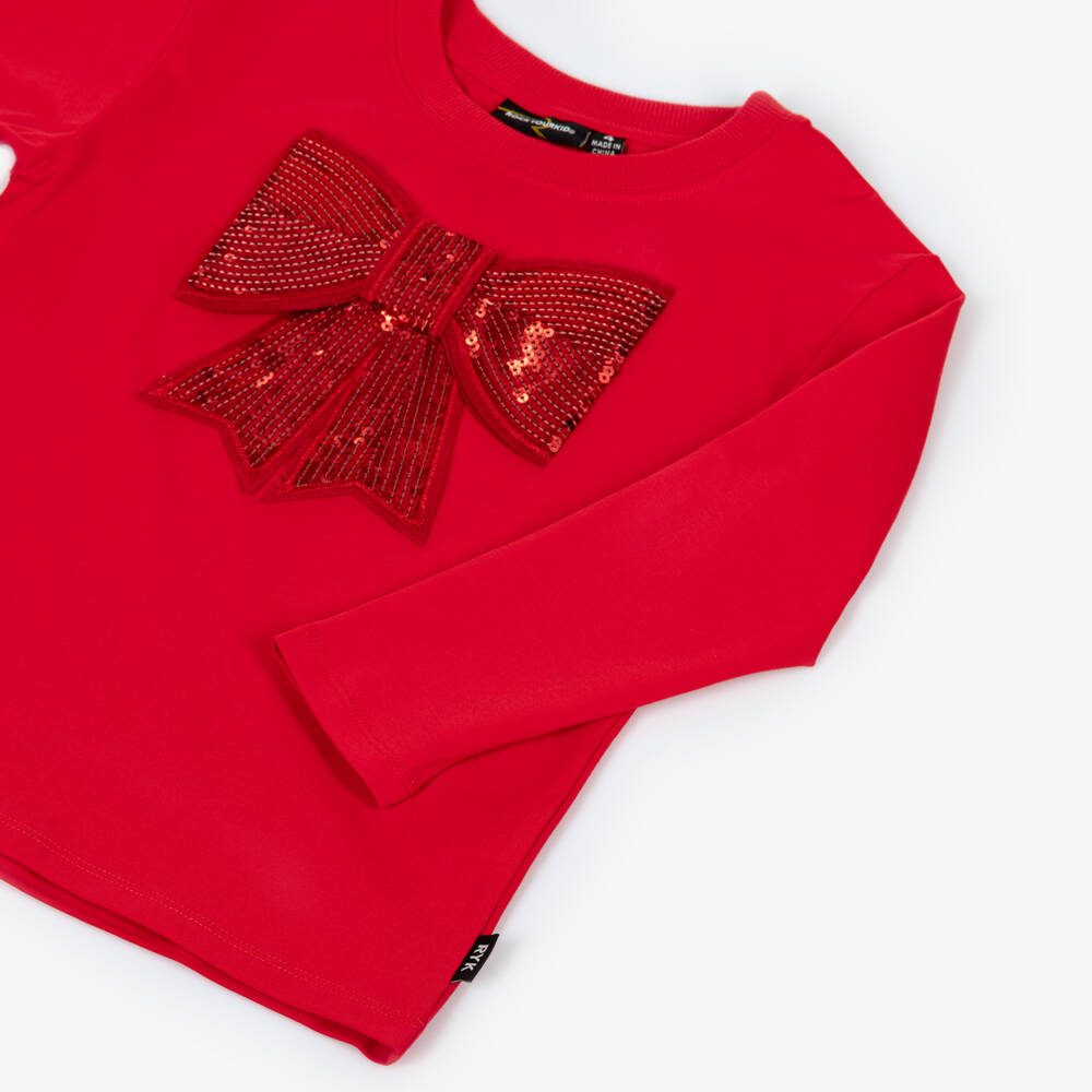 Rock Your Baby-Girls Red Cotton Top with Sequin Bow | Childrensalon Outlet