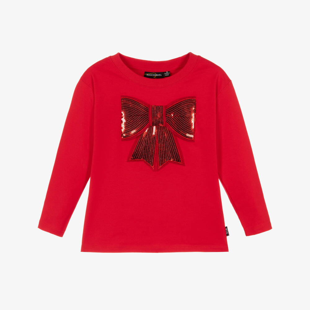 Rock Your Baby-Girls Red Cotton Top with Sequin Bow | Childrensalon Outlet