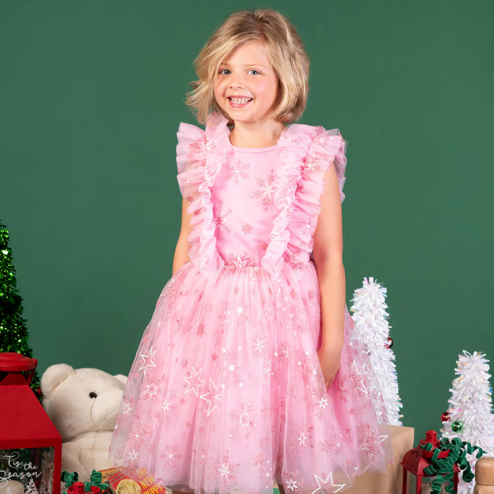 Rock Your Baby-Girls Sparkling Snowflake Pink Dress | Childrensalon Outlet