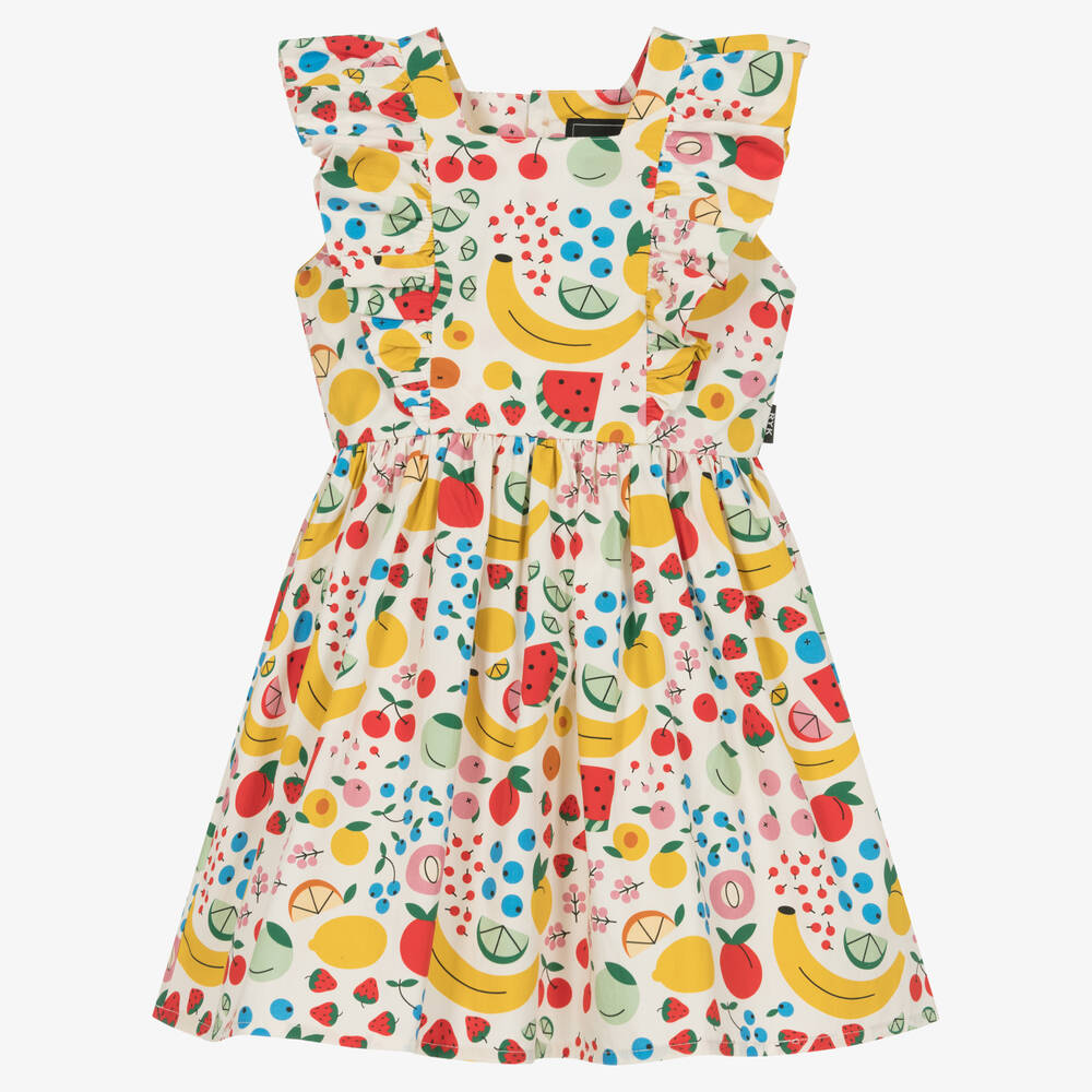 Girls White Cotton Fruit Dress