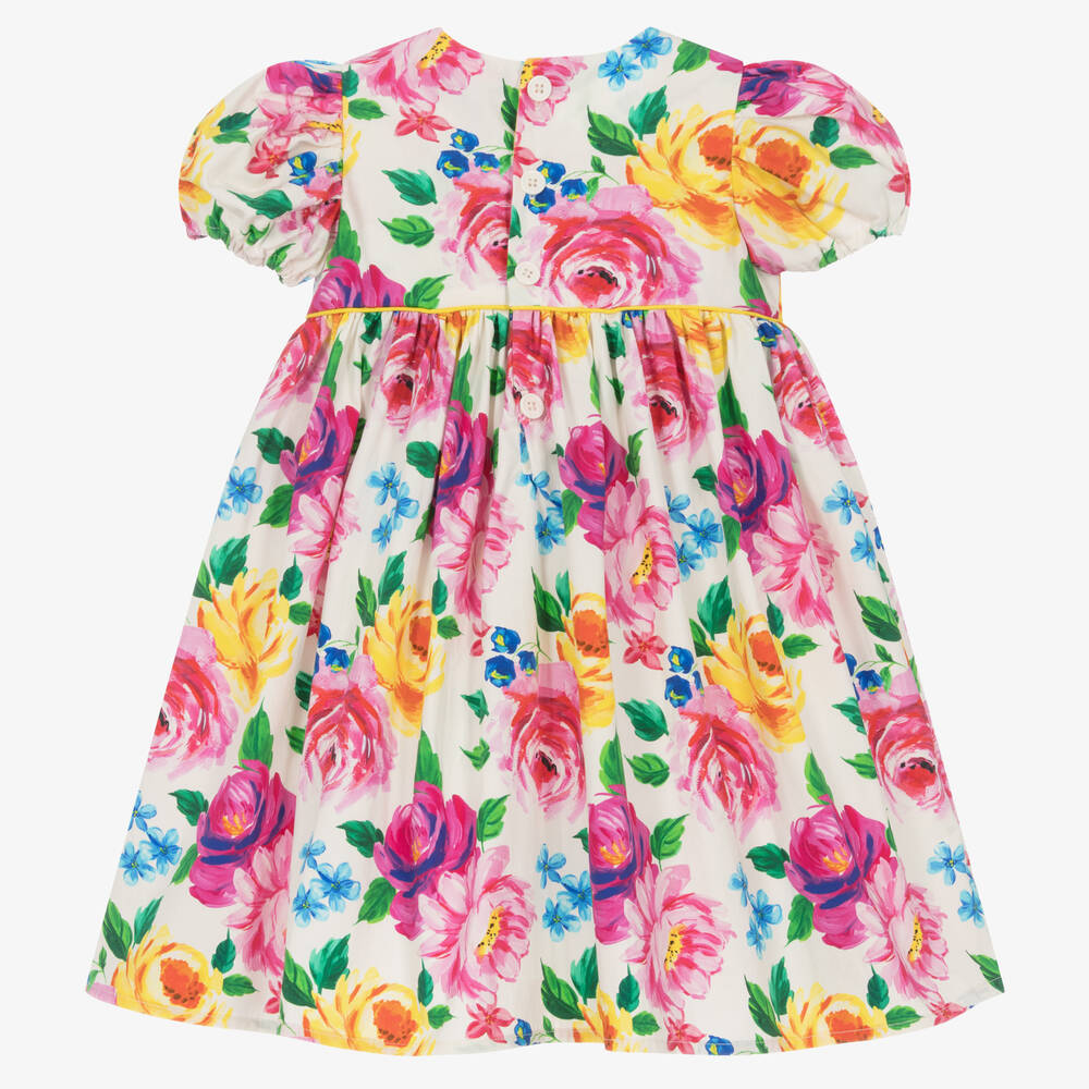 Rock Your Baby Girls White Pink Floral Cotton Dress