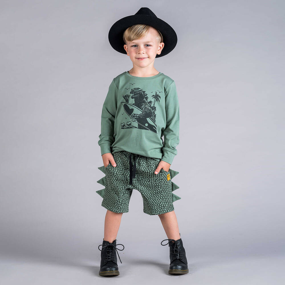 Rock Your Baby-Green Dino Scales Shorts | Childrensalon Outlet