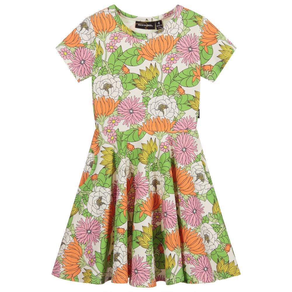 Rock Your Baby - Зеленое с оранжевым платье в цветочек | Childrensalon
