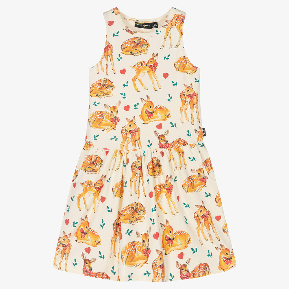 Rock Your Baby - Ivory & Beige Fawn Cotton Dress | Childrensalon