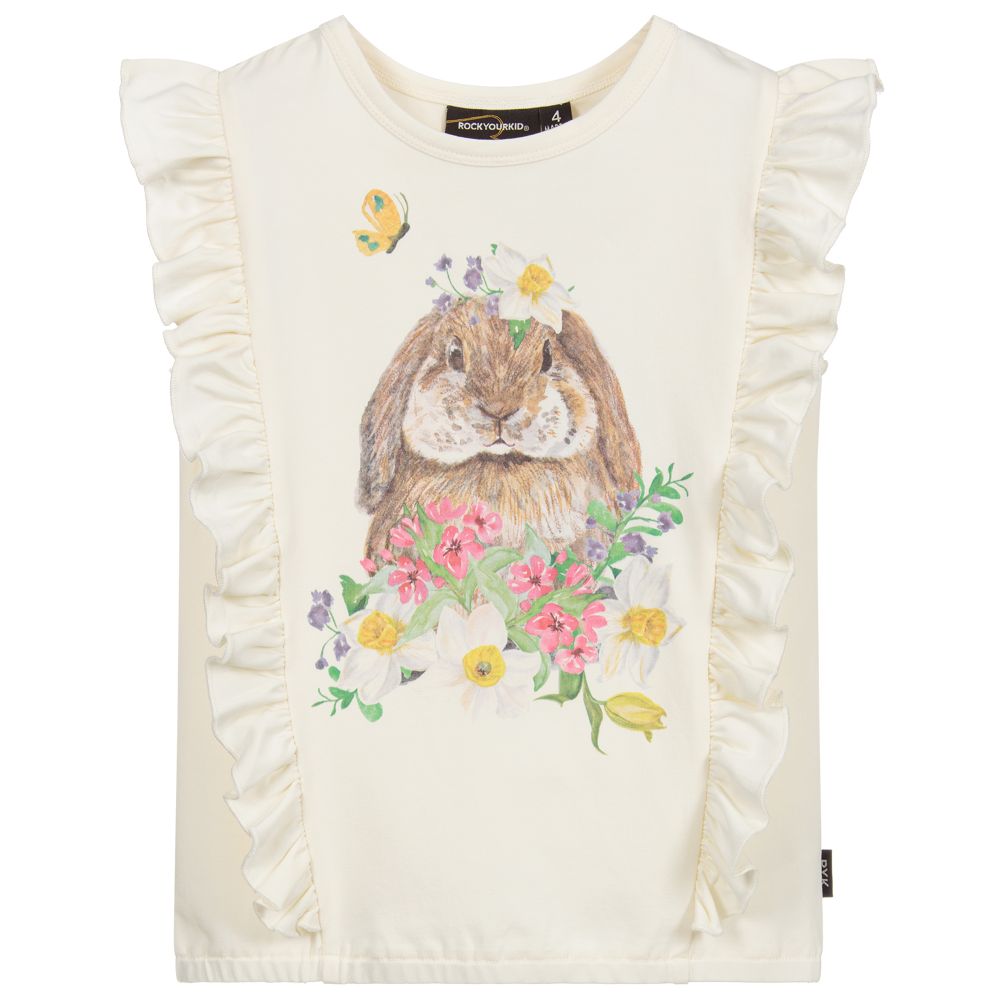 Rock Your Baby - Ivory Cotton Bunny T-Shirt | Childrensalon