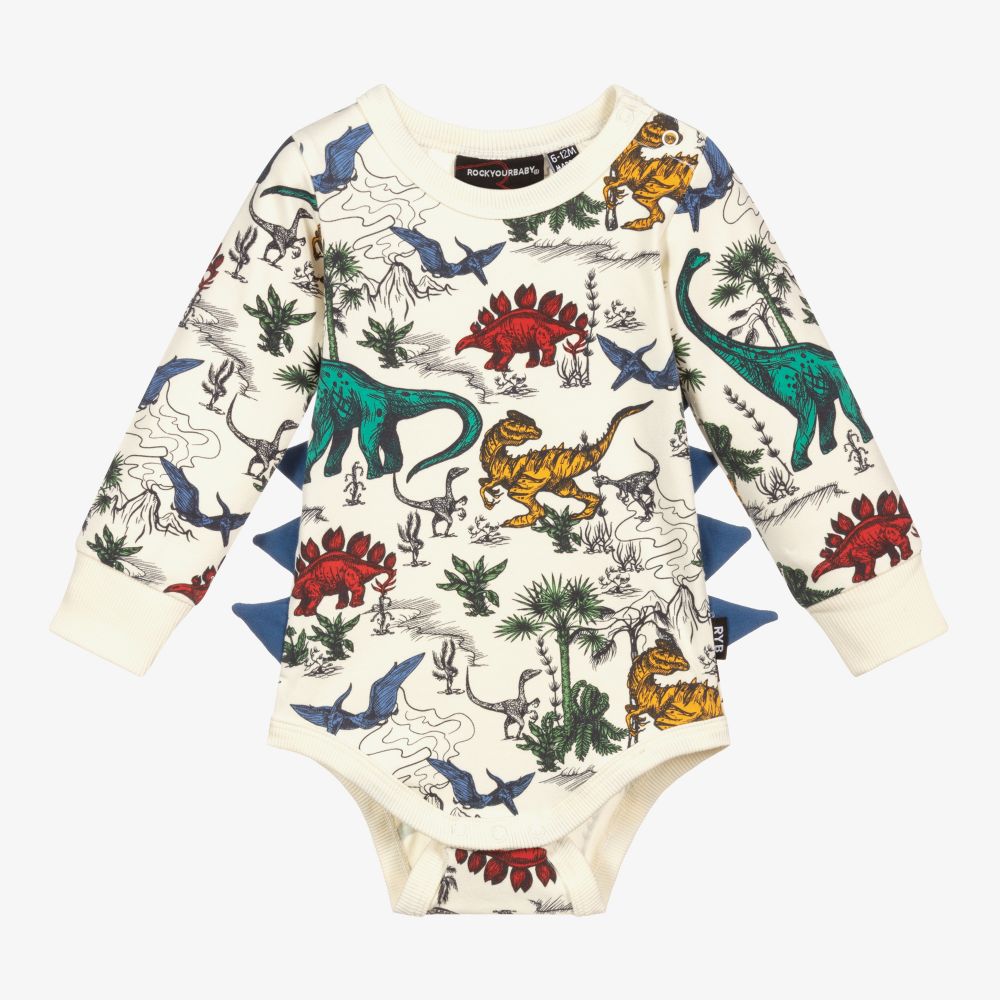 Rock Your Baby - Кремовое хлопковое боди с динозаврами | Childrensalon
