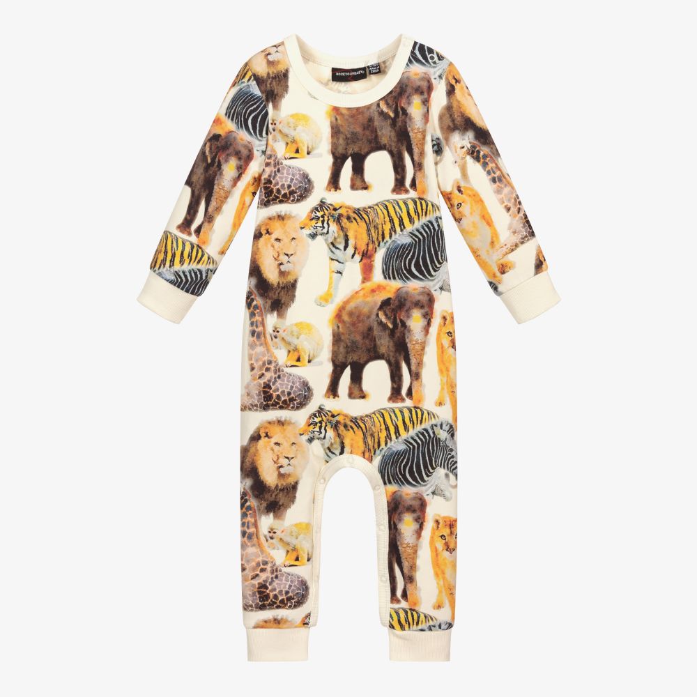 Rock Your Baby - Ivory Cotton Safari Babysuit | Childrensalon