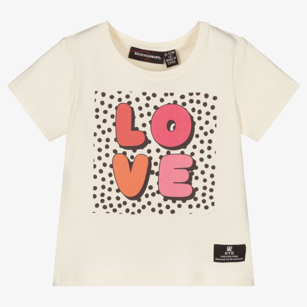 Rock Your Baby - Elfenbeinfarbenes Love Baumwoll-T-Shirt | Childrensalon