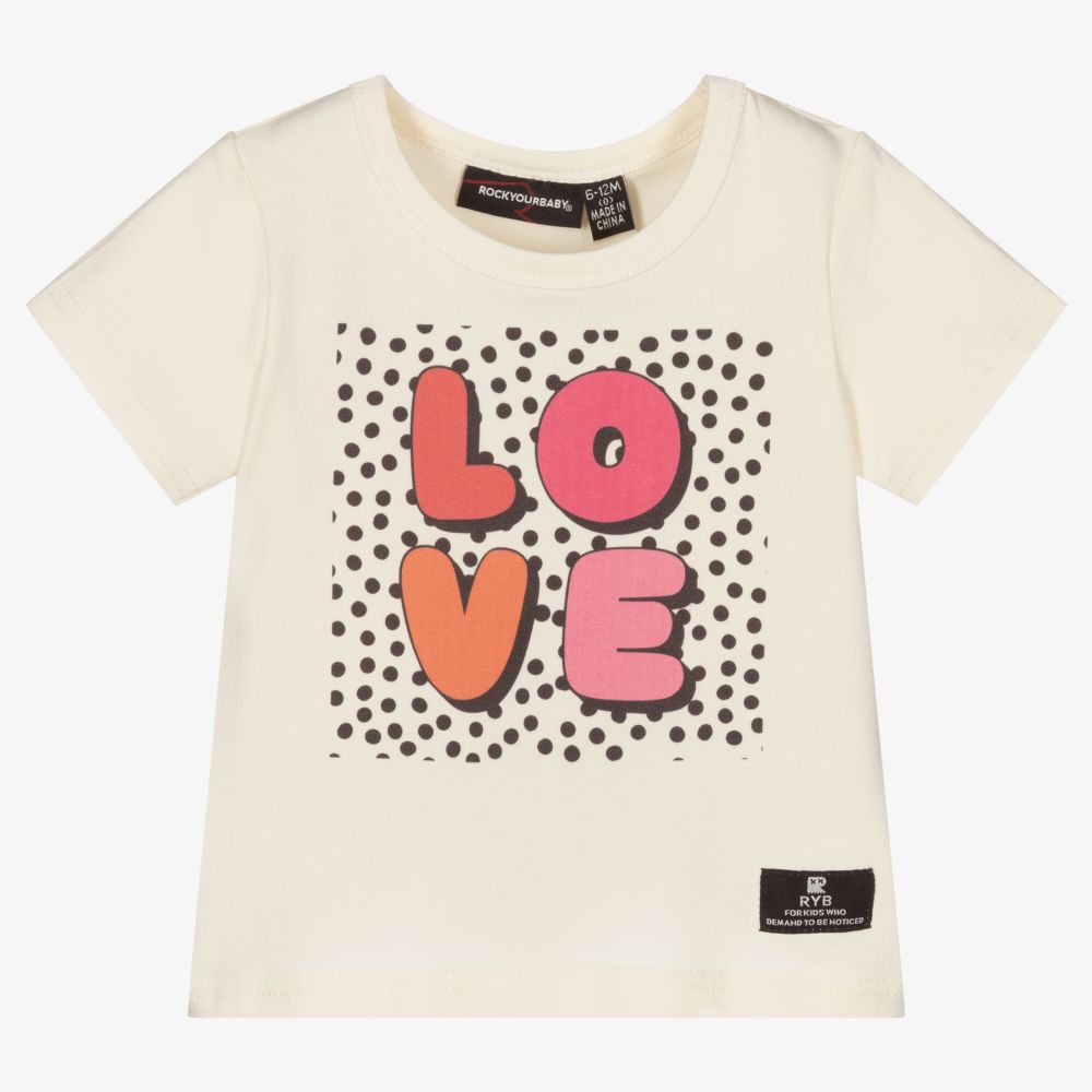 Rock Your Baby-Кремовая хлопковая футболка с надписью Love | Childrensalon Outlet