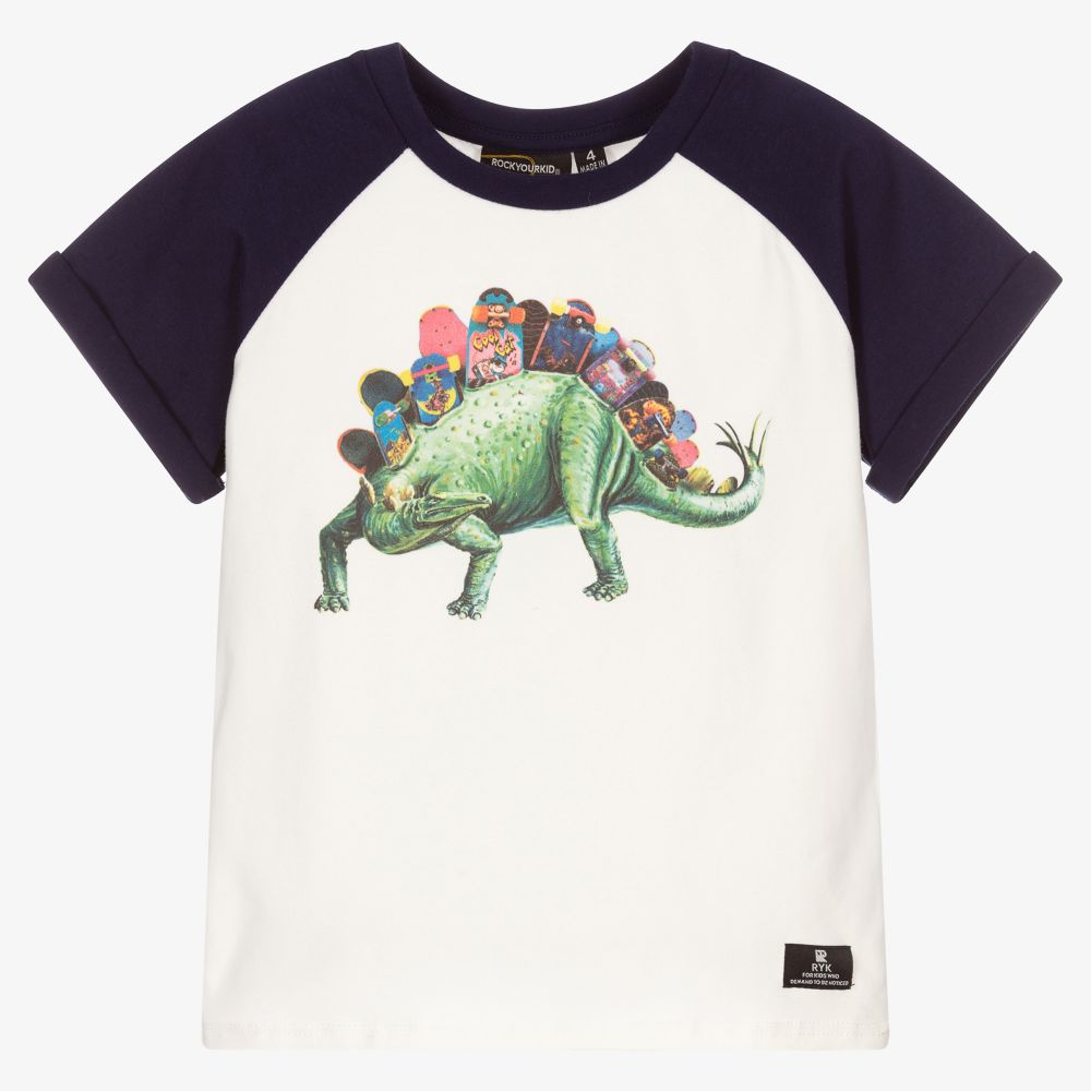 Rock Your Baby - Elfenbeinfarbenes Skatosaurus T-Shirt | Childrensalon