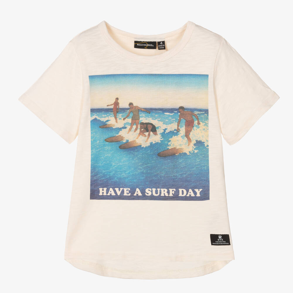 Rock Your Baby - Ivory Surf Day Cotton T-Shirt | Childrensalon