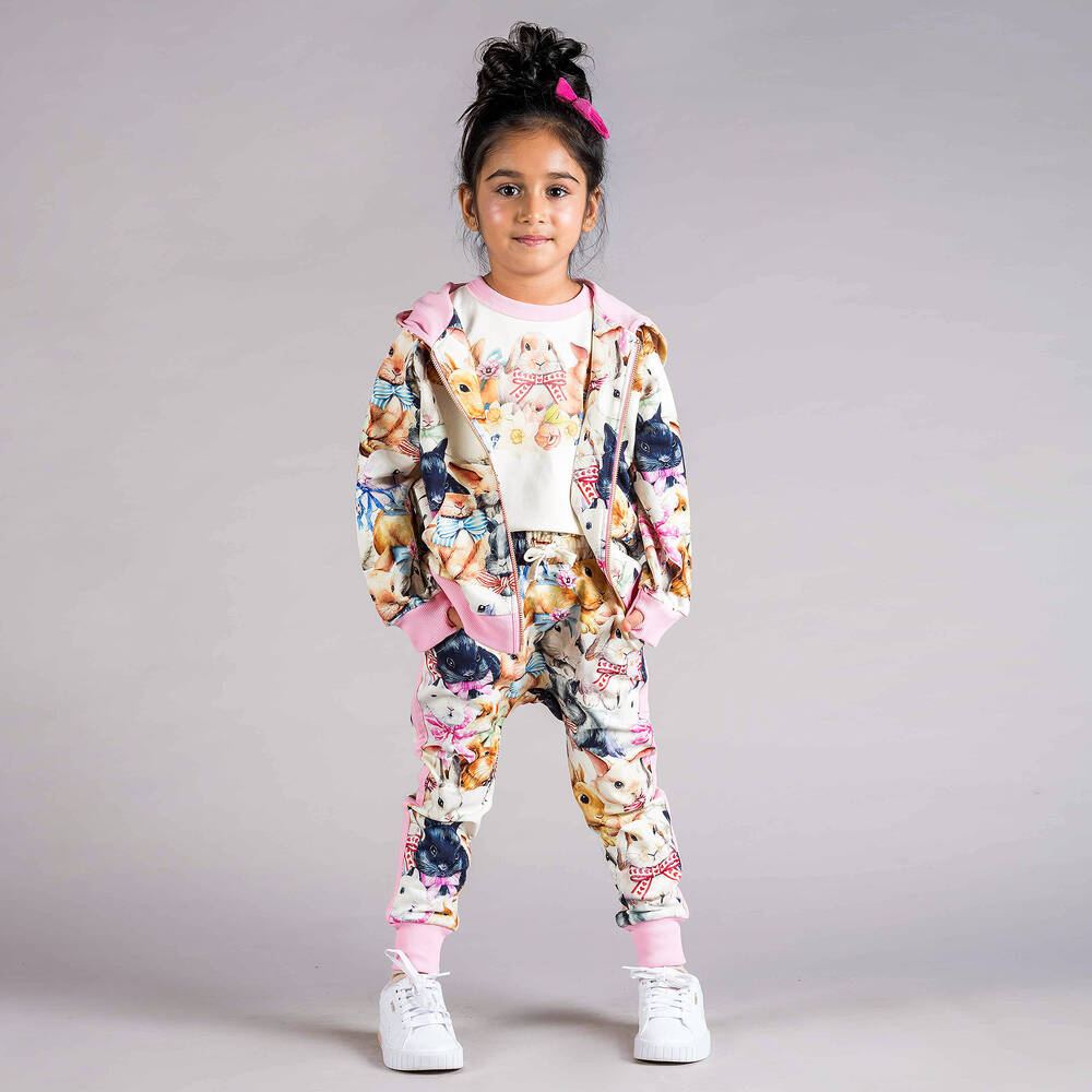 Rock Your Baby-توب هودي بسحّاب لون زهري وعاجي للبنات | Childrensalon Outlet