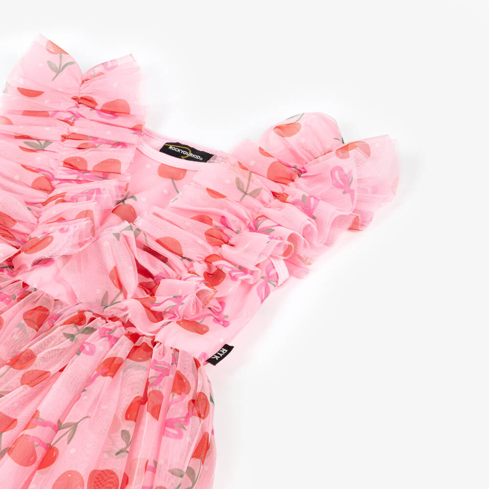 Rock Your Baby-Pink Cherry Print Tulle Dress | Childrensalon Outlet