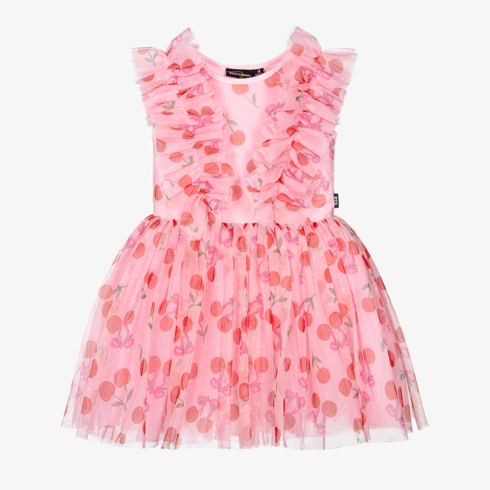 Rock Your Baby-Pink Cherry Print Tulle Dress | Childrensalon Outlet