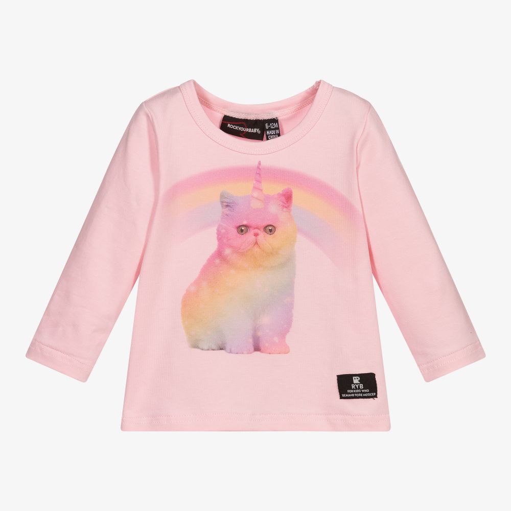 Rock Your Baby - Розовый топ с принтом Cosmic Kitten для малышей | Childrensalon