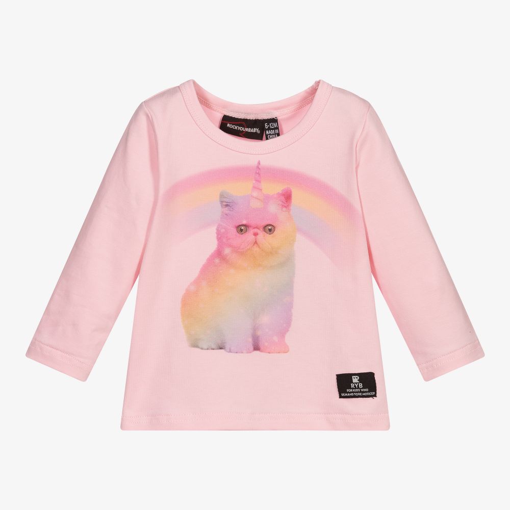 Rock Your Baby-Pink Cosmic Kitten Baby Top | Childrensalon Outlet
