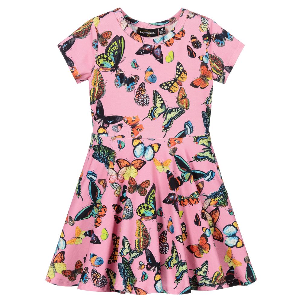 Rock Your Baby - Rosa Baumwollkleid mit Schmetterling | Childrensalon