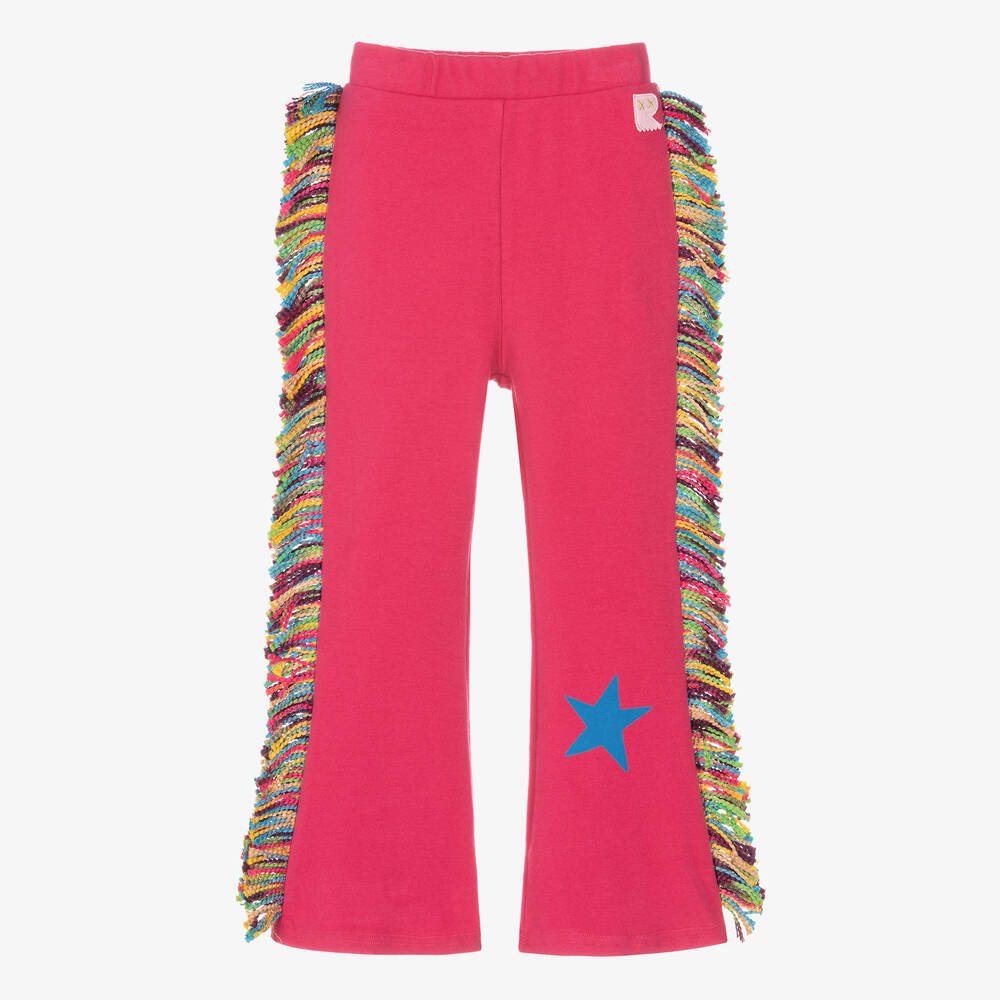 Rock Your Baby - Розовые хлопковые брюки-клеш с бахромой | Childrensalon