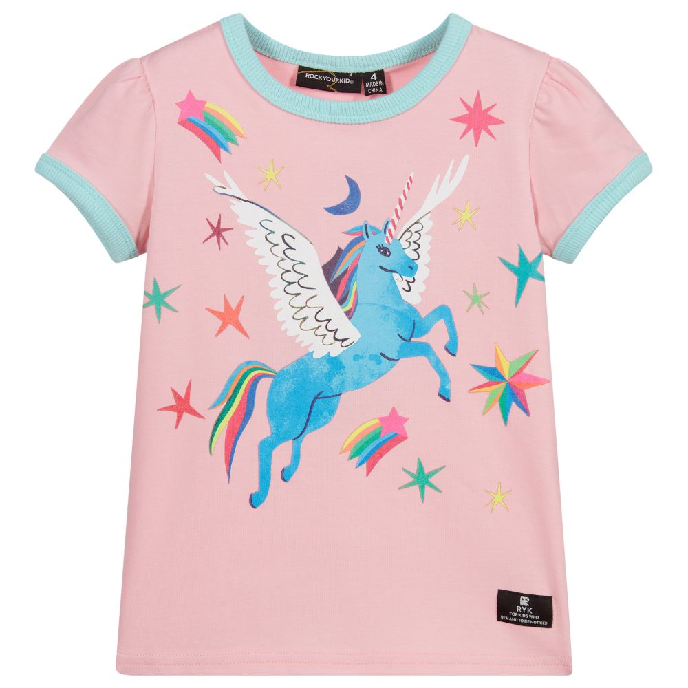 Rock Your Baby - Розовая хлопковая футболка с принтом Pegasus | Childrensalon
