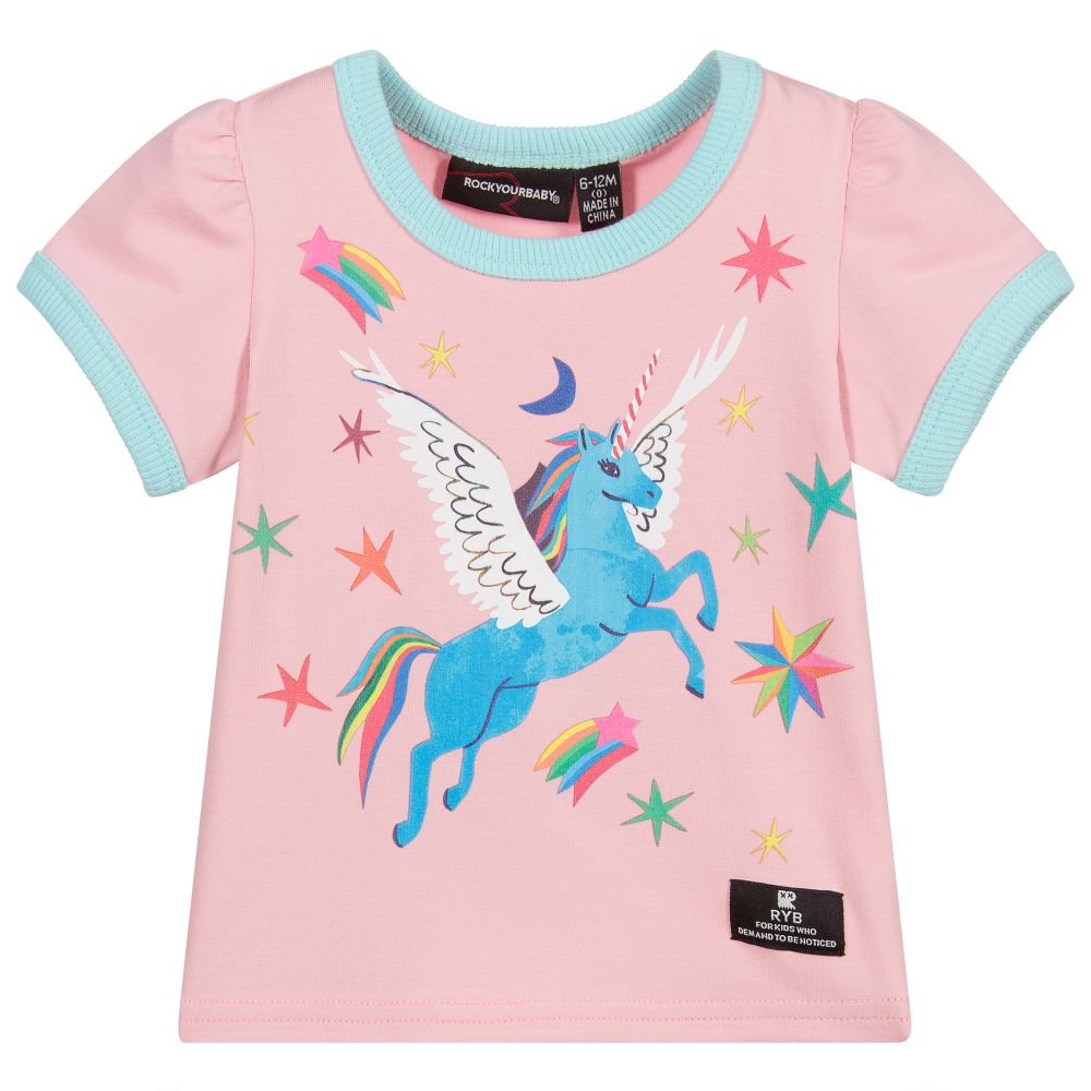 Rock Your Baby - Pink Pegasus Baby T-Shirt | Childrensalon