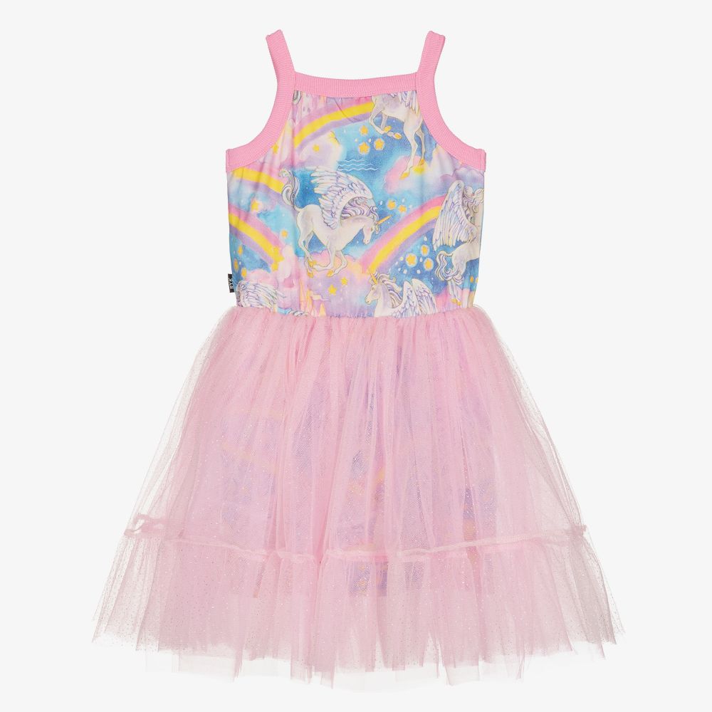 Rock Your Baby-فستان قطن جيرسي وتول لون أزرق وزهري | Childrensalon Outlet