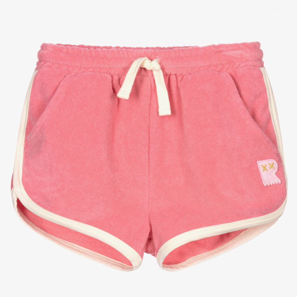 Rock Your Baby - Pink Towelling Logo Shorts  | Childrensalon
