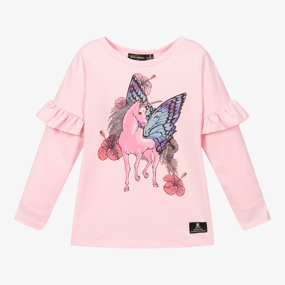 Rock Your Baby - Pink Unicorn Print Cotton Top | Childrensalon