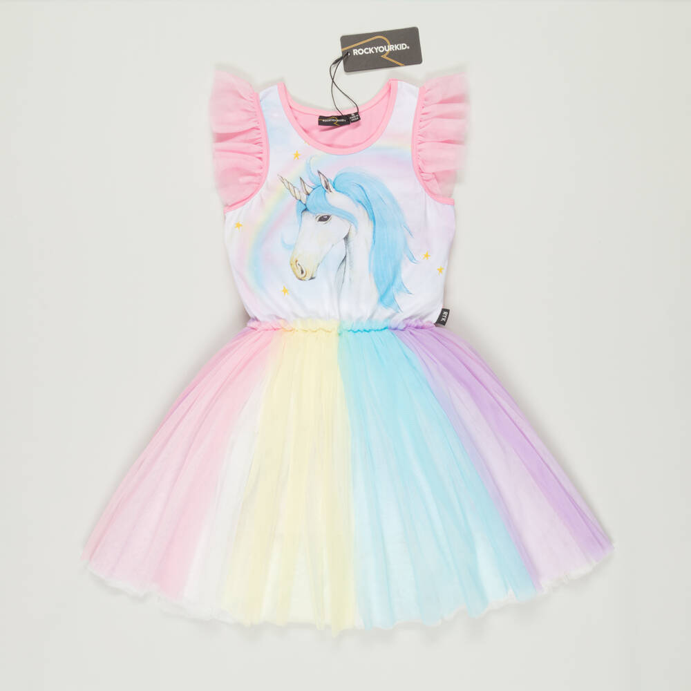 Rock Your Baby-Preloved Girls Rainbow Unicorn Cotton & Tulle Dress (8 years) | Childrensalon Outlet