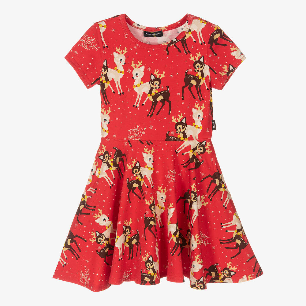 Rock Your Baby - Красное хлопковое платье с оленятами  | Childrensalon