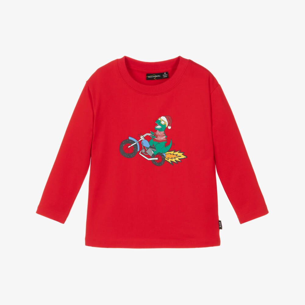 Rock Your Baby-Red Dino Xmas Ls T-shirt | Childrensalon Outlet