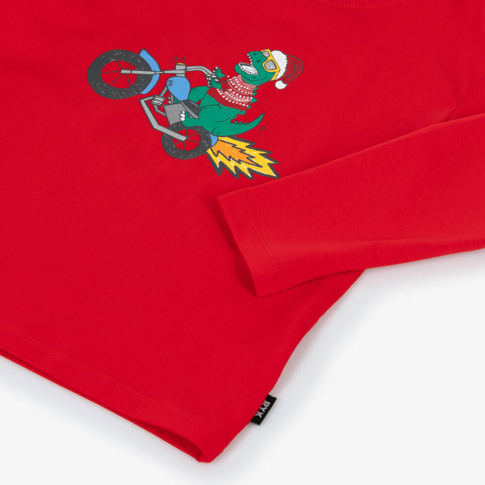 Rock Your Baby-Red Dino Xmas Ls T-shirt | Childrensalon Outlet