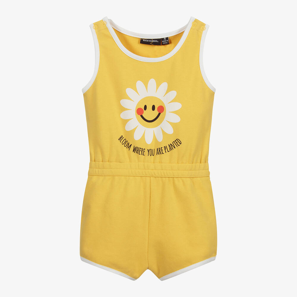 Rock Your Baby-بلايسوت قطن جيرسي لون أصفر و أبيض للبنات | Childrensalon Outlet