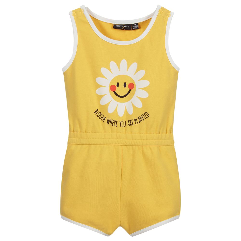 Rock Your Baby - Yellow Cotton Daisy Playsuit | Childrensalon
