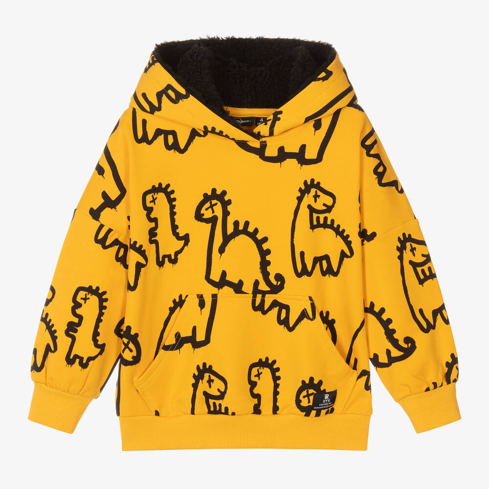 Rock Your Baby - Yellow Cotton Dino Graffiti Hoodie | Childrensalon