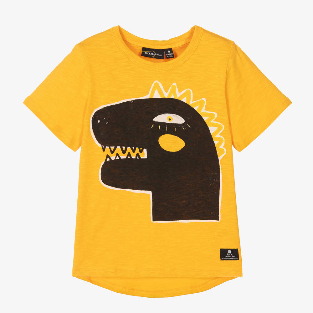 Rock Your Baby - Желтая хлопковая футболка с динозавром | Childrensalon
