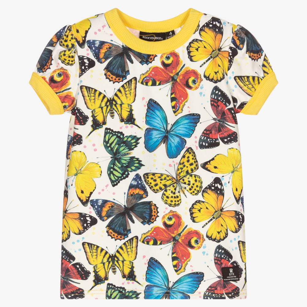 Rock Your Baby - Желтая футболка с бабочками | Childrensalon