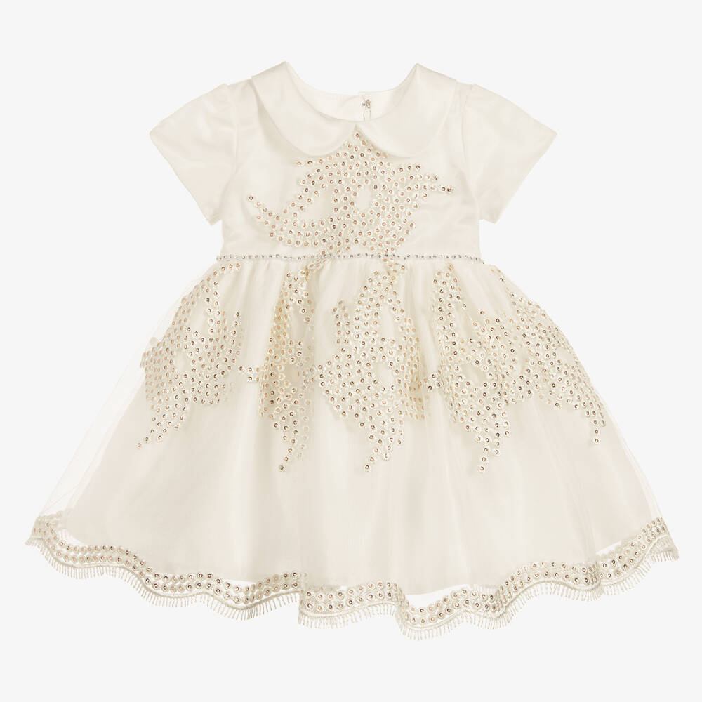 Romano Princess - Baby Girls Ivory & Gold Dress | Childrensalon